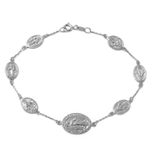 Load image into Gallery viewer, Sterling Silver Rhodium Plated Religious Medallion Charm Bracelet