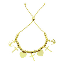 Load image into Gallery viewer, Sterling Silver Gold Plated Heart and Cross Charm Bracelet