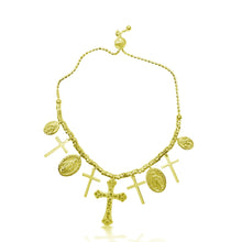 Load image into Gallery viewer, Sterling Silver Gold Plated Cross and Medallion Charm Bracelet