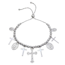Load image into Gallery viewer, Sterling Silver Rhodium Plated Cross and Medallion Charm . 925 Bracelet