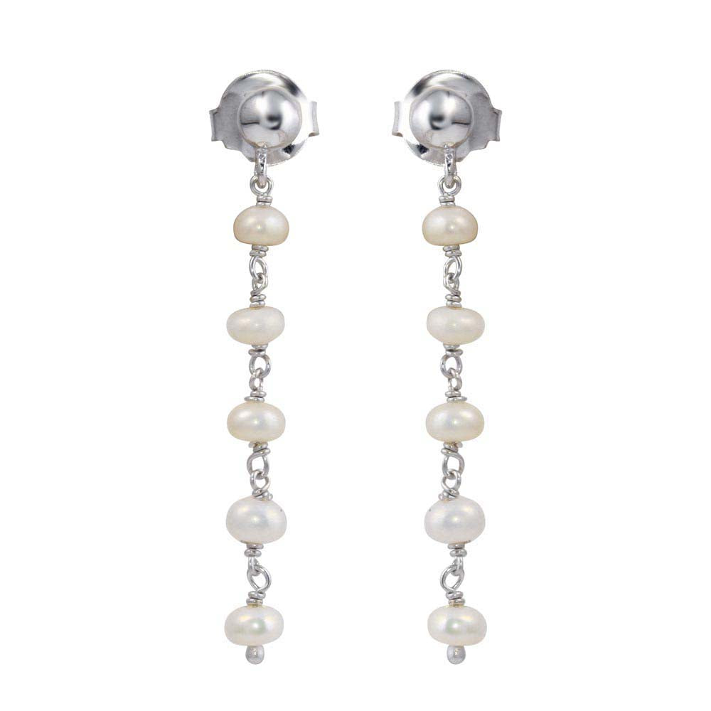Sterling Silver Rhodium Plated Dangling Synthetic Pearl Earrings