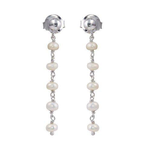 Sterling Silver Rhodium Plated Dangling Synthetic Pearl Earrings