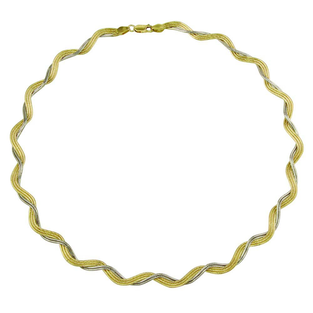 Sterling Silver Two Toned Gold Plated Braided Mesh And Omega Round Necklace