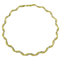 Sterling Silver Two Toned Gold Plated Braided Mesh And Omega Round Necklace
