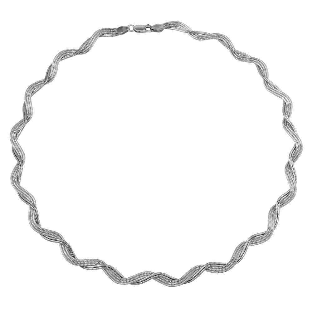 Sterling Silver Rhodium Plated Braided Omega Round Necklace
