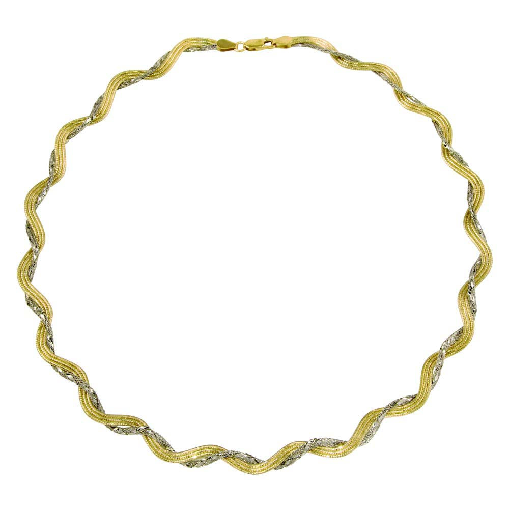 Sterling Silver Two Toned Gold Plated Braided Mesh And Omega Round Necklace