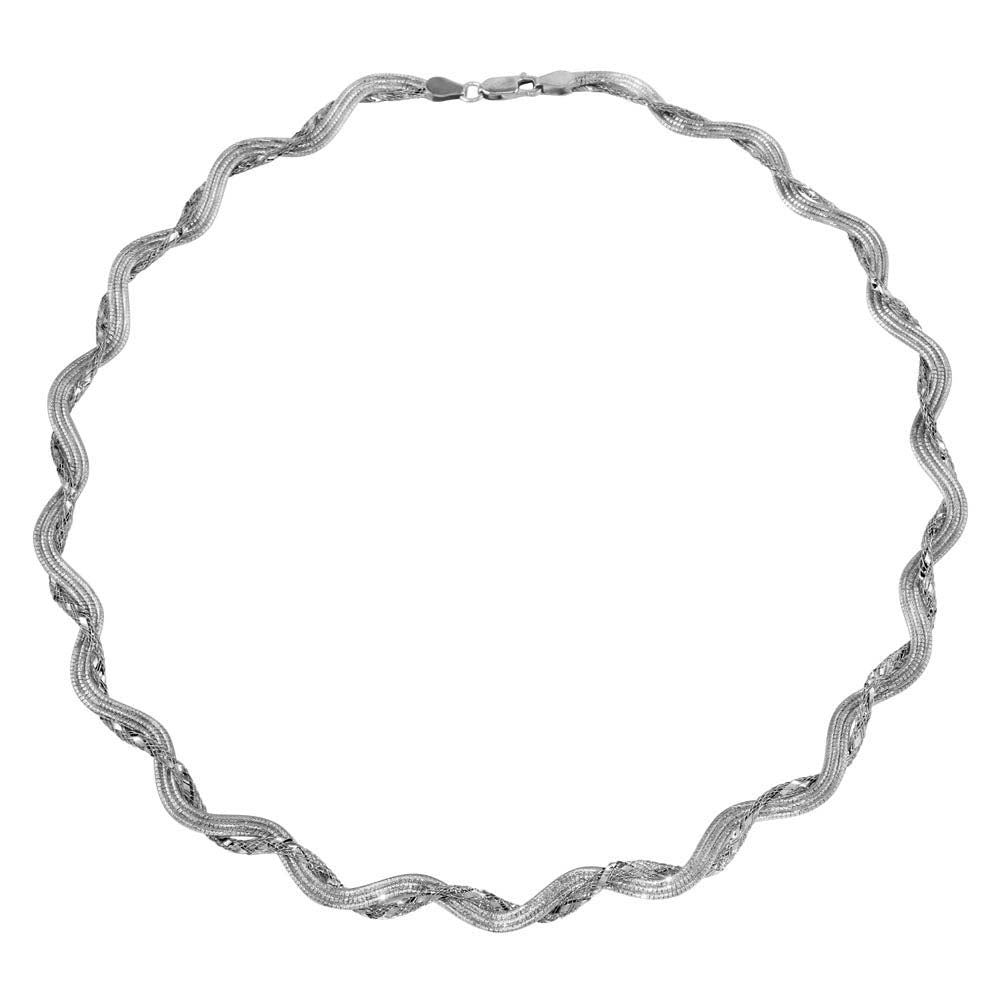 Sterling Silver Rhodium Plated Braided Mesh And Omega Round Necklace