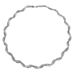 Sterling Silver Rhodium Plated Braided Mesh And Omega Round Necklace