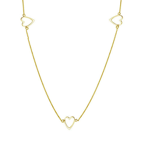 Sterling Silver Gold Plated Five Open Heart Necklace