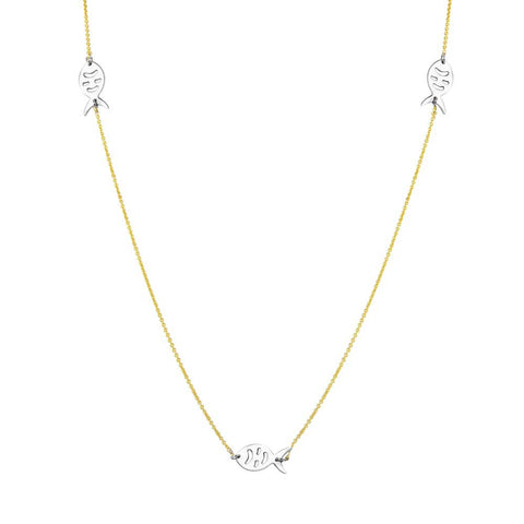 Sterling Silver Rhodum Gold And Rhodium Plated Fish Necklace