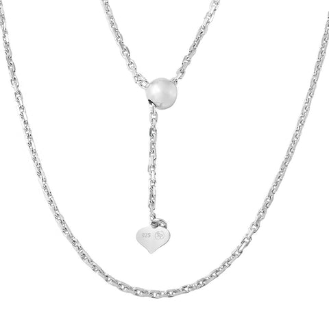 Sterling Silver Rhodium Plated Adjustable Diamond Cut Anchor Chain Necklace