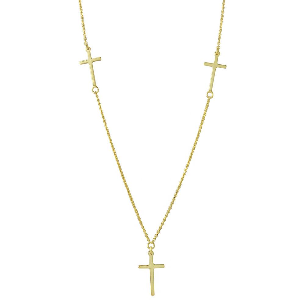 Sterling Silver Gold Plated 3 Crosses Necklace