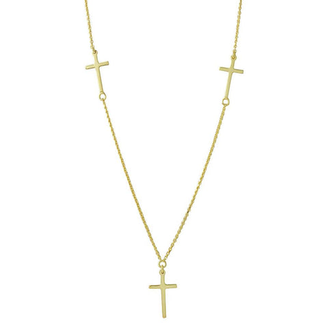 Sterling Silver Gold Plated 3 Crosses Necklace