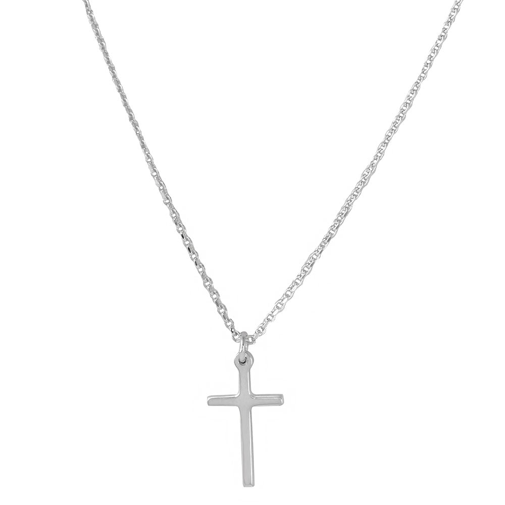 Sterling Silver Rhodium Plated Cross Pendant With Chain