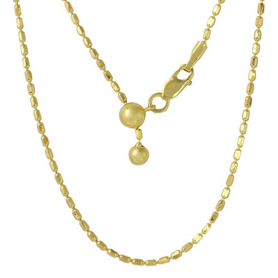 Sterling Silver Gold Plated Adjustable Oval Bead Chain Necklace