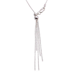 Sterling Silver Rhodium Plated Adjustable Lariat Necklace With Tassel End