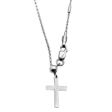 Sterling Silver Rhodium Plated Cross Slider Chain With Multiple Tubes Chain