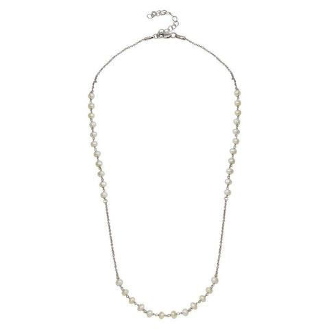 Sterling Silver Rhodium Plated Synthetic Pearl Beads Necklace