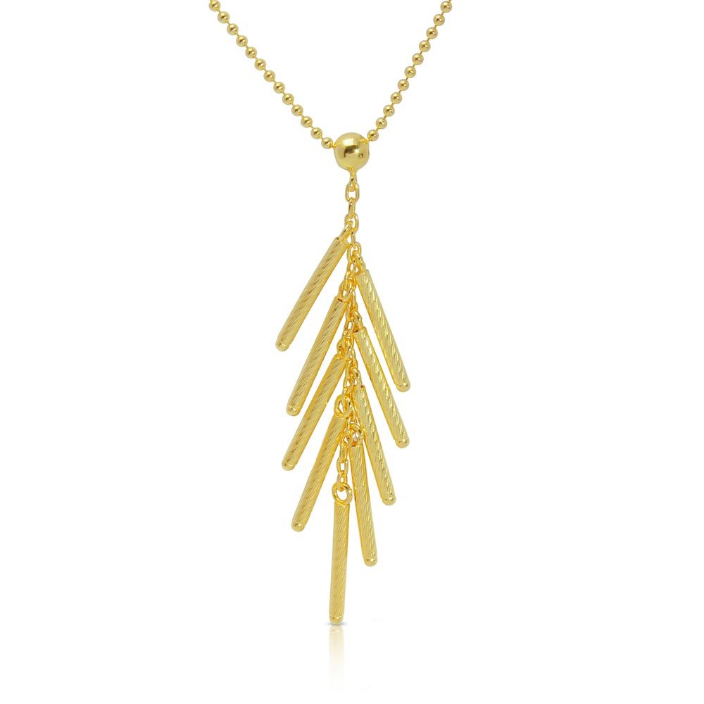 Sterling Silver Gold Plated Bead Chain with Dropped Matte BarNecklace