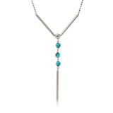 Sterling Silver Rhodium Plated DC Bead Chain with Dangling Turqouise Beads Necklace