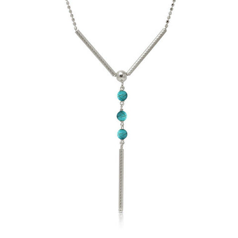 Sterling Silver Rhodium Plated DC Bead Chain with Dangling Turqouise Beads Necklace