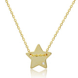 Sterling Silver Gold Plated Engravable Star Shaped Necklace with CZ