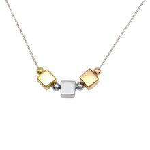 Load image into Gallery viewer, Sterling Silver Rhodium Plated Tri Color 3 Cube Pendant Necklace