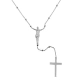 Sterling Silver Rhodium Plated Crucifix Rosary Necklace