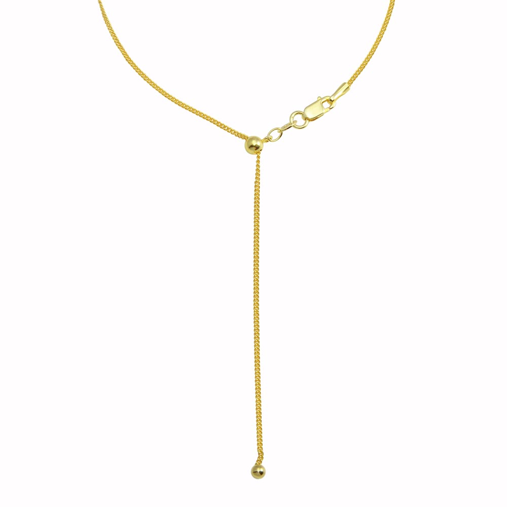 Sterling Silver Gold Plated Adjustable Curb Slider Chain with Hanging Bead