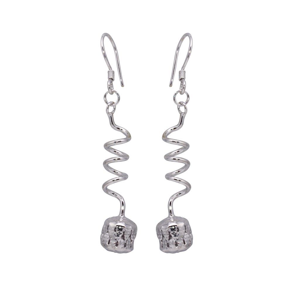 Sterling Silver  Rhodium Plated Dangling Twisted Wire Hanging Ball Chandelier Hook Earring With CZ Stones