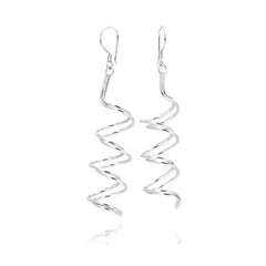 Sterling Silver Rhodium Plated  Doubler Dangling Spiral Hook Earring