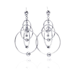 Sterling Silver Rhodium Plated Multiple Graduated Open Circles Hanging Ball Chandelier Hook  Earring