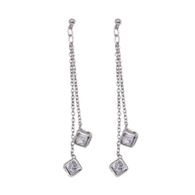 Load image into Gallery viewer, Sterling Silver Rhodium Plated Two Wire Dangling Block Hook Earrings