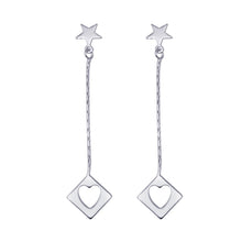 Load image into Gallery viewer, Sterling Silver Rhodium Plated Wired Square Open Heart Shape Dangling Stud Earrings