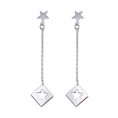 Sterling Silver Rhodium Plated  Open Dangling Wire Heart Hook Earrings