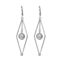 Load image into Gallery viewer, Sterling Silver Rhodium Plated Open Sharp Marqui Wire Dangling Center Ball Hook Earrings