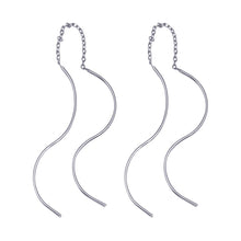 Load image into Gallery viewer, Sterling Silver Rhodium Plated Double Ended Drop Curve Shape Earrings