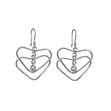 Load image into Gallery viewer, Sterling Silver  Rhodium Plated Open Cross Heart Dangling Hook Earrings
