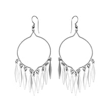 Load image into Gallery viewer, Sterling Silver  Rhodium Plated Open Circle Dangling Black Sharp Marqui Hook Chandelier Earrings