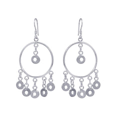 Sterling Silver  Rhodium Plated Multiple Open Black Circles Dangling Chandelier Hook Earrings