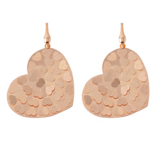Load image into Gallery viewer, Sterling Silver Rose Gold Plated Heart Hook Earrings with Heart Shapes Design and Earring Dimensions of 35MMx29MM