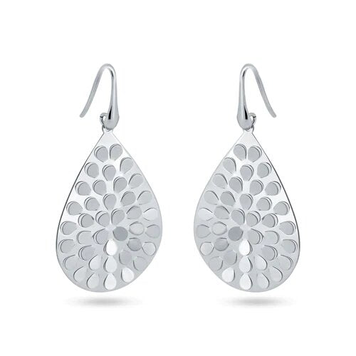 Sterling Silver Rhodium Plated Pear Shape Earrings
