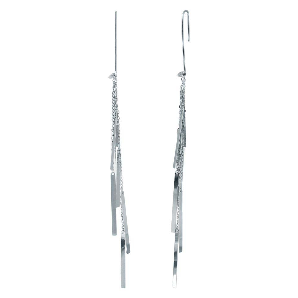 Sterling Silver Rhodium Plated Dangling Chain Bars Earrings