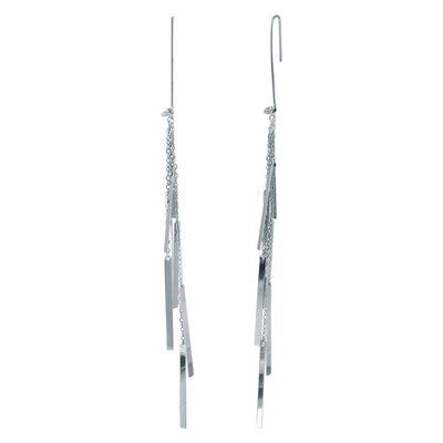 Sterling Silver Rhodium Plated Dangling Chain Bars Earrings
