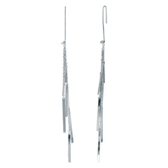 Sterling Silver Rhodium Plated Dangling Chain Bars Earrings