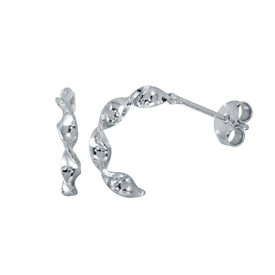 Sterling Silver Rhodium Plated Spiral Semi Hoop Earrings