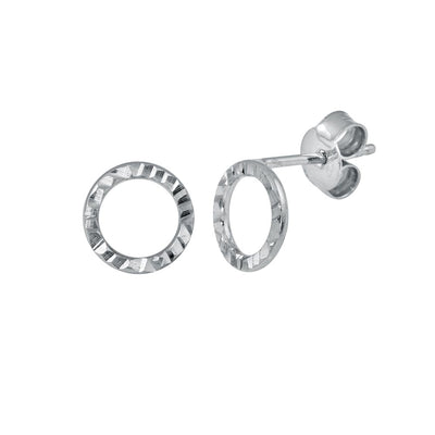 Sterling Silver Rhodium Plated Open Circle DC Flat Earrings