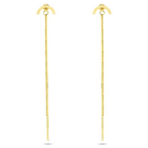Sterling Silver Gold Plated Multi Herringbone Dangling Crescent Stud Earrings