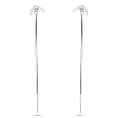 Sterling Silver Rhodium Plated Multi Herringbone Dangling Crescent Stud Earrings