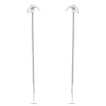 Load image into Gallery viewer, Sterling Silver Rhodium Plated Multi Herringbone Dangling Crescent Stud Earrings